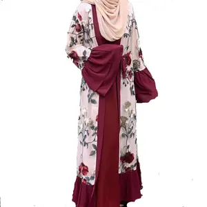 New Design Printing Turkish Wear Muslim Abaya Dresses Fancy Muslim Clothing Abaya Stylish Satin Dress Abaya