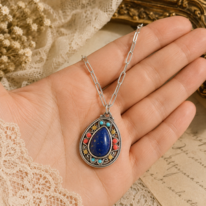 Collana con ciondolo unisex blu letterario, gioielli vintage per tutti i giorni, idee regalo - Product Image 3