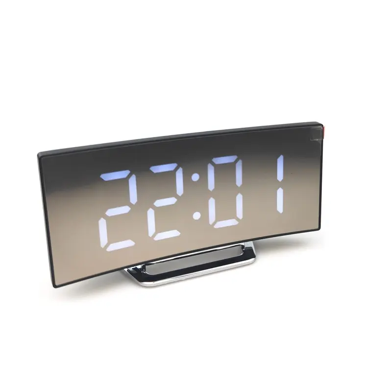 New Digital Alarm Clock LED Curved mirror Electronic Clocks Large LCD Display with snooze Digital Table Clock of home decorate