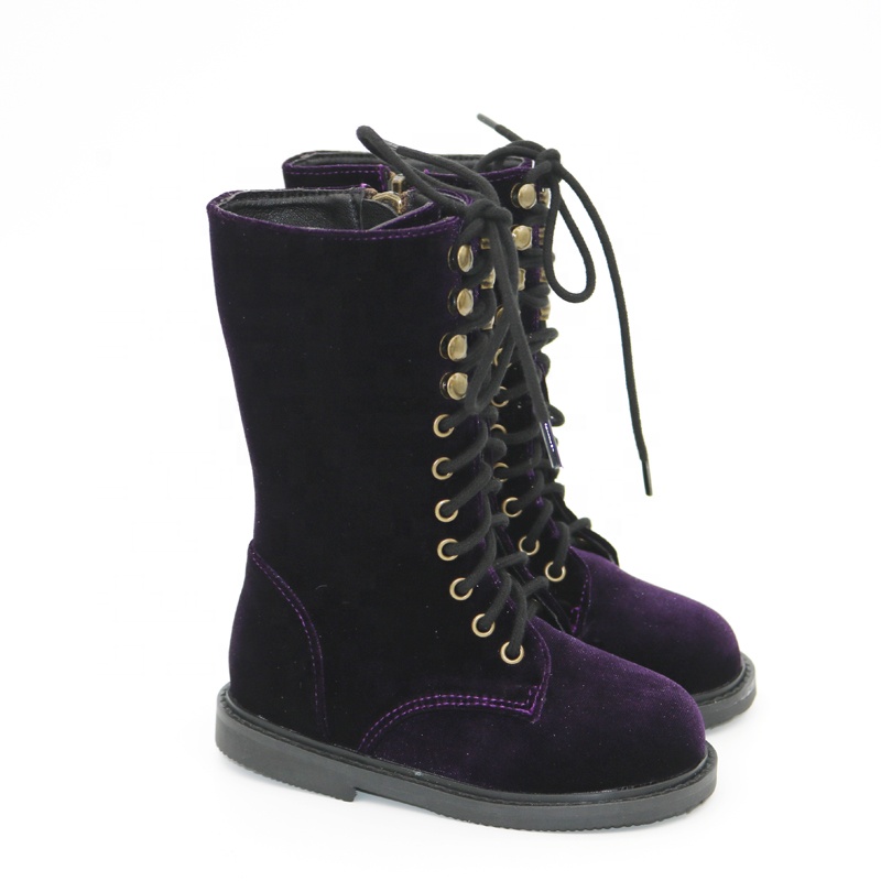 Fashion Winter Cross Strap Stretch Roman Lace Up Thigh Kids Girl Rubber Knee High Boot Children's Shoes