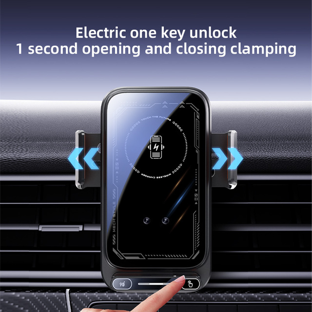 Auto Clamping Flexible Car Phone Holder 15W Wireless Fast Charger One Touch Release Air Vent Mount Mobile Phone Stand Universal