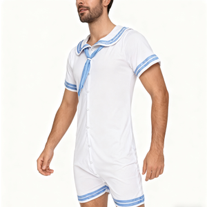 Body de Marinero de Algodón para Adultos, Mono para Bebés Adultos, Ropa <span class=keywords><strong>ABDL</strong></span> con <span class=keywords><strong>Manga</strong></span> Corta y Broches en la Entrepierna para Hombres, para Pijamas - Product Image 3