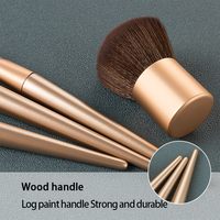 Ensemble professionnel de 4 pinceaux de maquillage en poudre or champagne, manche en bois, poils synthétiques, portable, logo personnalisé pour le visage, les ombres à paupières