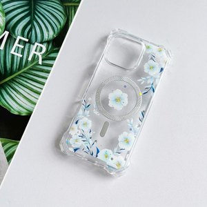 Funda Protectora Transparente para <span class=keywords><strong>iPhone</strong></span> 15 Pro Max 14 13 12 <span class=keywords><strong>11</strong></span> 7 8 Plus XS XR con Flores Secas Reales Selladas con Calor para Cargador Inalámbrico Magnético - Product Image 4