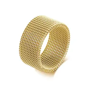 Cheap Jewelry Stainless Steel Ring Tarnish Free Couple Flexible Gold Mesh Band Finger Ring For Men And Women