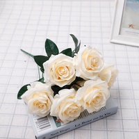Qihao Groothandel Wedding Home Decorations 7 Heads Kunstzijde Bloem Rood Wit Gekleurde Franse Rose Boeket