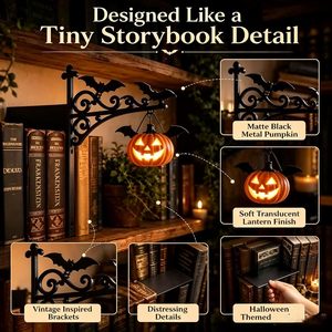 Linterna de estantería de Halloween, mini luz nocturna LED con forma de calabaza para decoración de biblioteca, 9.234D x 2.134W x 10.34H - Product Image 5