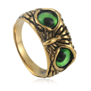 Anillo de Búho para Hombre, Acero Inoxidable, Diseño Animal, Geométrico, Cristal, Ojos Verdes, Engaste de Bisel, 24mm, Joyería de Moda, Regalo - Product Image 1