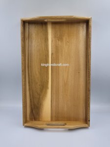 Plateau de service en bois d'acacia fabriqué à la main avec poignées 35x25x5cm-Plateau en bois naturel pour cuisine, salle à manger, hôtel-OEM ODM - Product Image 2