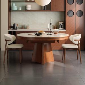 Vintage Style Oval <b>Extendable</b> <b>Dining</b> <b>Table</b> With Stone Slab Top For Small Apartment Modern <b>Dining</b> Space - Product Image 3
