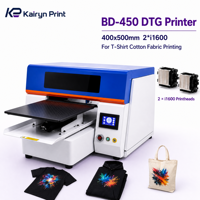 Imprimante DTG BD1-450 400*500mm (15.7*19.7in) avec 2 têtes I1600, encre CMYKW et blanche, qualité industrielle, entièrement automatique, impression directe sur vêtement