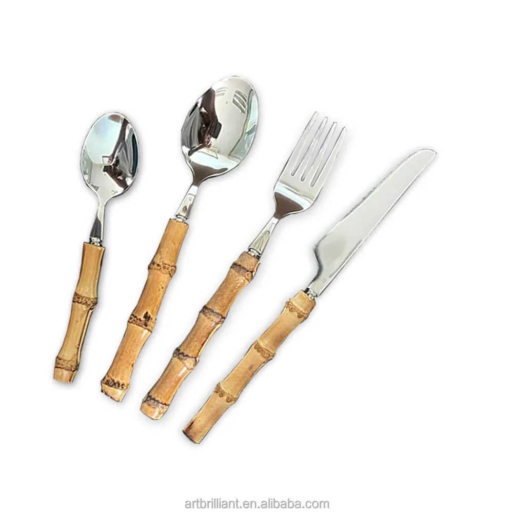 Novel 3 piece bamboo cutlery bamboo expandable flatware printed flatware bamboo cutlery