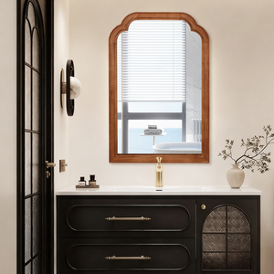 Yellowish Brown 24x36 Solid Wood Frame Rounded <b>Corner</b> Decorative Mirror For <b>Bedroom</b> Bathroom Living Room Entryway - Product Image 6
