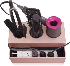 Organizador de Herramientas para el Cabello de Madera y Cuero de Primera Calidad, Soporte para Secador de Pelo, Organizador de Accesorios de Baño, Soporte para Encimera de Baño - Product Image 5