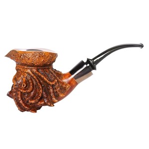 Muxiang Davy Jones Briar Wood Pipe Octopus Style Bent Type Tobacco Pipe Bronze Colored Carved Bull Horn - Product Image 5