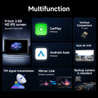 Lecteur MP5 9 pouces avec lien miroir multimédia, DVR, Carplay, Android Auto, boîte noire de voiture, système audio de streaming à double objectif 2K pour contrôle central