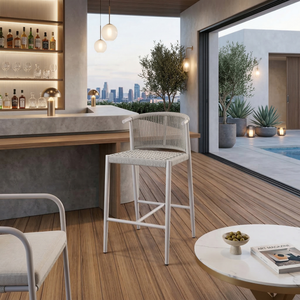 Sgabelli da <span class=keywords><strong>Bar</strong></span> Brio in Corda Intrecciata Leggera, Effetto Legno, in Alluminio, Altezza Bancone, per Hotel, Ristoranti, Cucine e <span class=keywords><strong>Bar</strong></span> - Product Image 2