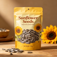 Sachet refermable personnalisé imprimé tournesol avec trou de suspension, en plastique de qualité alimentaire, pour l'emballage de 150g de graines de tournesol, noix et snacks