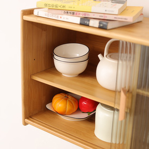 Solid Wood Tabletop Sideboard <b>Cabinet</b> With Glass Doors Kitchen Storage Organizer For Dishes Tea Cups Multi Function - Product Image 4