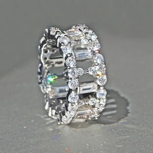 Diamond Band <b>Ring</b> Geometric Baguette Cut Platinum Women's Everyday Wear Jewelry - Product Image 1