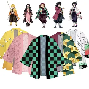 Kaus Cosplay Kimetsu No Yaiba, atasan Cosplay Kimono Haori Yukata Anime motif Digital