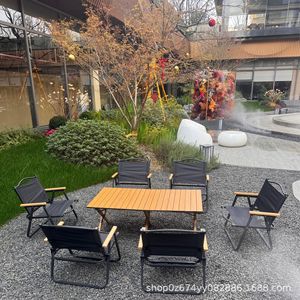 Outdoor <b>Folding</b> Chair Aluminum Alloy Beech Wood Oxford Cloth Portable Camping Picnic Fishing Chair 58cm Independent Brands - Product Image 2