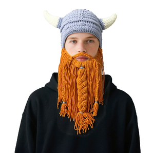 Gorro Vikingo con Barba Unisex, Estilo Cuerno, Tejido de Ganchillo, Cálido para Invierno, para Ciclismo, Boina Holgada, Gorro Deportivo Novedoso - Product Image 1