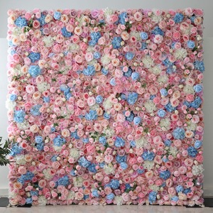 Blush Pink and Light Blue Mixed Floral Wall Romantic <b>Artificial</b> <b>Flower</b> Panel For Party Event Studio Aesthetic Background - Product Image 6
