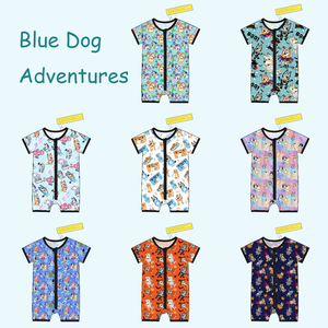 Yeni Gelen Köpek Baskılı Özel Yazlık Kısa Bebek Bambu Kısa Fermuarlı Tulum Pijama Kısa Fermuarlı Bambu Tulum - Product Image 2