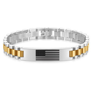 Wholesale Fine Bracelets & <b>Bangles</b> 316l Stainless Steel 14k 18k Pvd Gold Plated Hand Chain American Flag Bracelets for <b>Men</b> - Product Image 2