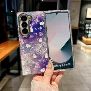 Pour Samsung Z Fold 6 & Z Flip 7, étui de téléphone pliable en PC avec motif de dessin animé scintillant, résistant aux chocs, livraison gratuite - Product Image 3