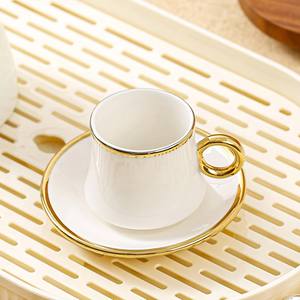 Ensemble de 6 tasses et soucoupes en céramique, ensemble de tasses et soucoupes à café plaquées or - Product Image 2