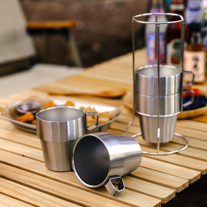 Ensemble de tasses à café portables en acier inoxydable 304 à double paroi, isolées, 4 pièces, pour le camping en plein air, le barbecue, légères - Product Image 3