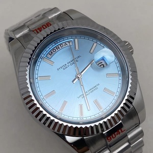 Montre pour homme de 41 mm avec lunette cannelée, cadran vert lumineux avec index en forme de bâtonnets, verre saphir, compatible avec le mouvement 8285 - Product Image 4