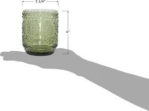 Ensemble de 4 verres à boire Vintage de 4 pouces 12 oz, verrerie verte décorative luxueuse en relief Floral, - Product Image 2