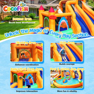 Château gonflable combiné Cocofish en tissu Oxford, structure gonflable de qualité commerciale en tissu Oxford avec piscine - Product Image 3