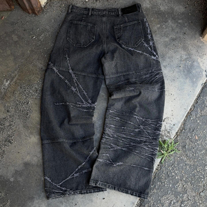 Celana jins pria kustom, celana Denim pria ketat, celana jins longgar, celana jins kaki lebar, celana jins pria kustom, pakaian jalanan pria - Product Image 2