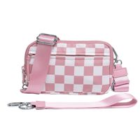 Tas dompet kotak-kotak baru, tas pinggang pemegang kartu, tas selempang bisa disesuaikan, dompet gelang kotak-kotak