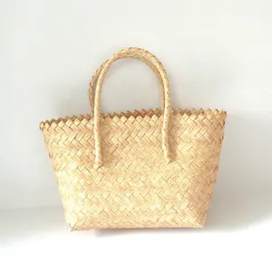 New vintage woven bamboo handle woven handbag beach retro hand bag Folk craft women's bag-911