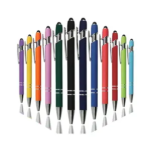 Wholesale Cute Press Aluminum Ballpoint Pen Soft Touch Click Metal Pen 1.0mm Medium Aluminum Rod Ballpoint Pen With Black Ink