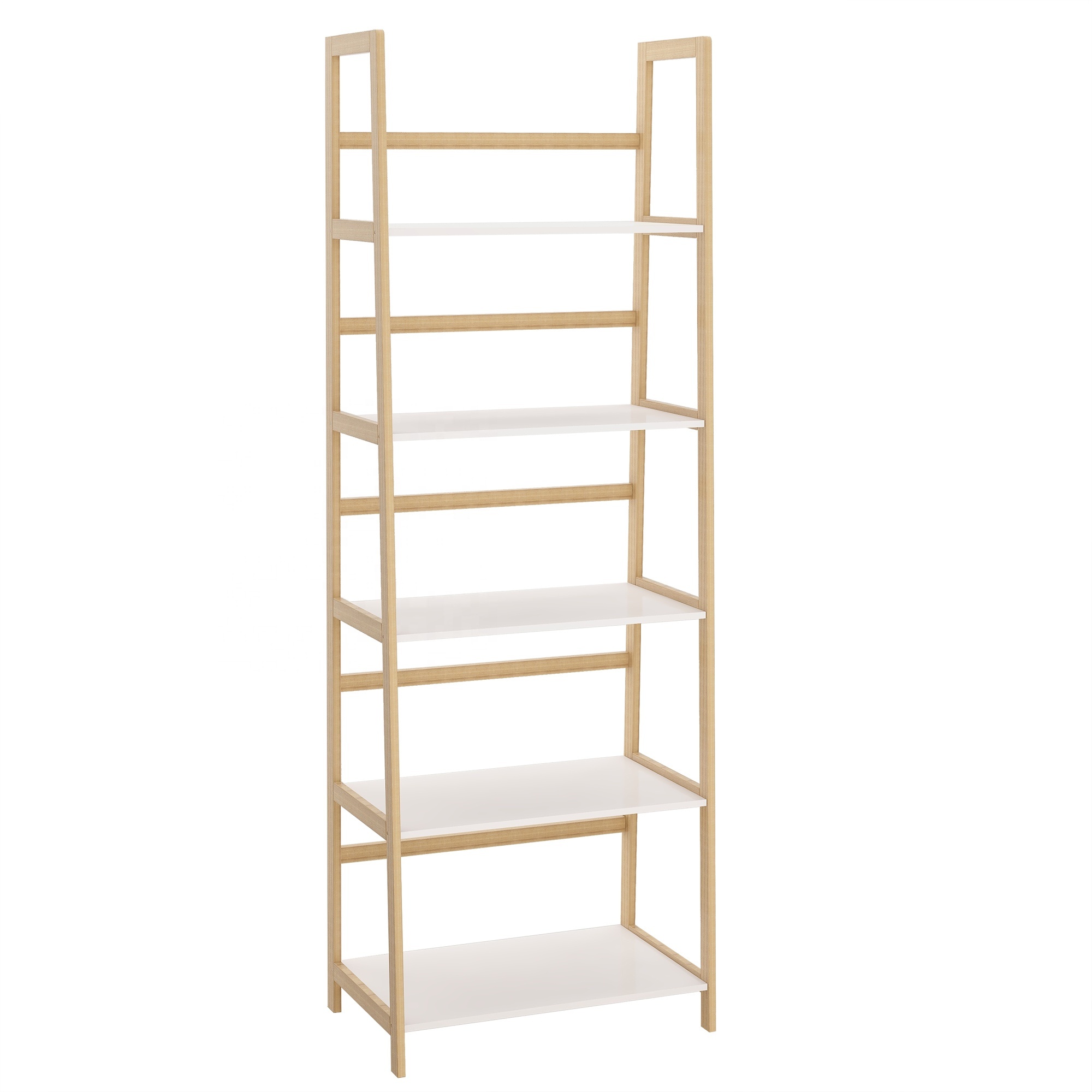Modern Multifunctional Solid Bamboo wood 5 tires book shelf