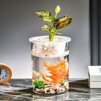 Décoration miniature pour salon : aquarium écologique en tube droit en plastique transparent, poisson créatif en verre simulé