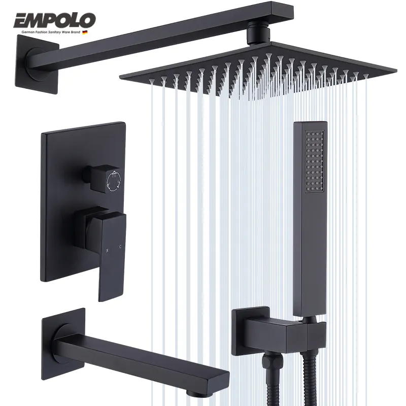 Empolo Black Bathroom Heads Shower System Bath & Shower Faucets Wall Mounted Rainfall Concealed Shower Mixer Faucet Set