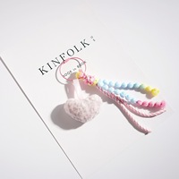 Porte-clés Cœur Doux et Moelleux avec Pompon Tressé Coloré, Pendentif Esthétique Adorable pour Sac, Anneau de Clés en Peluche pour Sac à Dos et Sac à Main