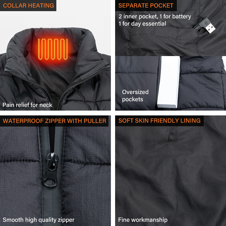 USB Rechargeable Electrical Heating vest Jacket Winter Men jacket Sleeveless Puffer Cotton Jacket Quilted vest