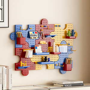 Wall Mounted Pegboard Storage Rack Puzzle Shape Adjustable Desk Organizer For Office Study Decorative Shelf - Product Image 3