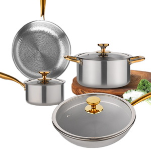 Tinh Khiết Titan Không Tráng Không Dính Chảo Súp Sữa Nồi Và Chảo Bộ Với Glass Bìa Mạ Vàng Kim Loại Nồi Toàn Bộ - Product Image 2