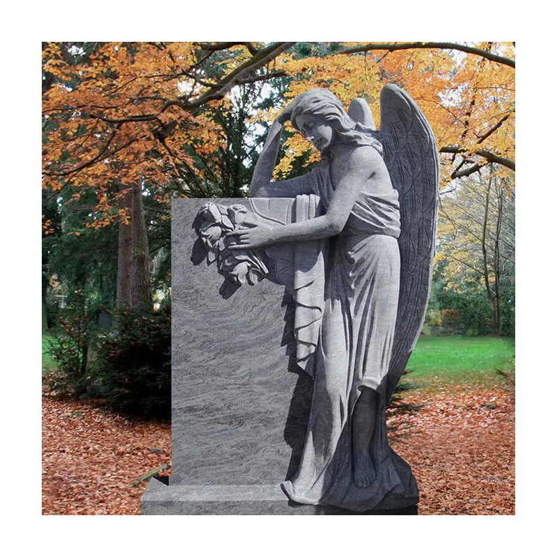 High Quality Carved Granite Marble Angel Wings Tombstone And Monument For Grave