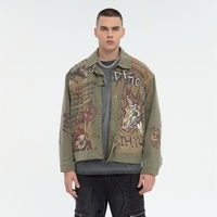 Veste bomber en toile délavée à imprimé graffiti streetwear pour homme, fabrication OEM en gros