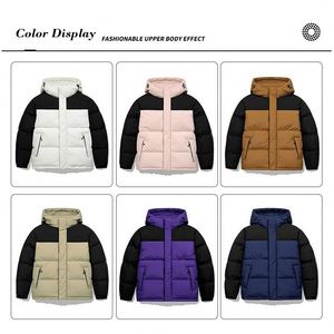 Veste matelassée d'hiver pour homme, personnalisée, avec capuche, rembourrage en coton, fermeture éclair, chaude, unisexe, patchwork - Product Image 2